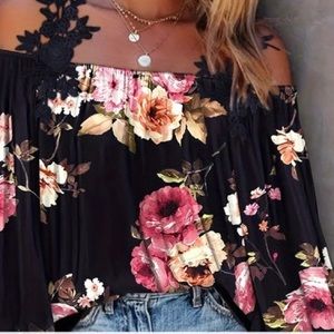 NWOT Off The Shoulder Blouse With Lace Straps